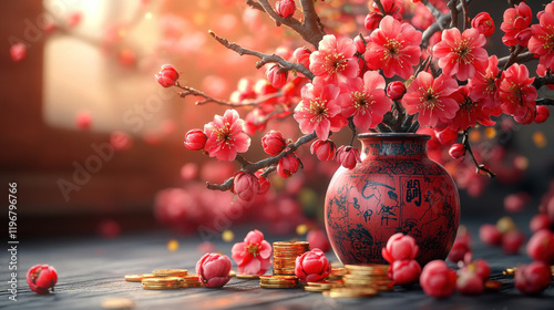 beautiful cherry blossom background for Chinese New Year event, A Lunar New Year 
