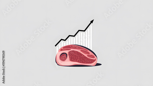 A small slice of fresh meat with a clear rising graph, illustrating the increasing price of meat in a creative visual representation. 