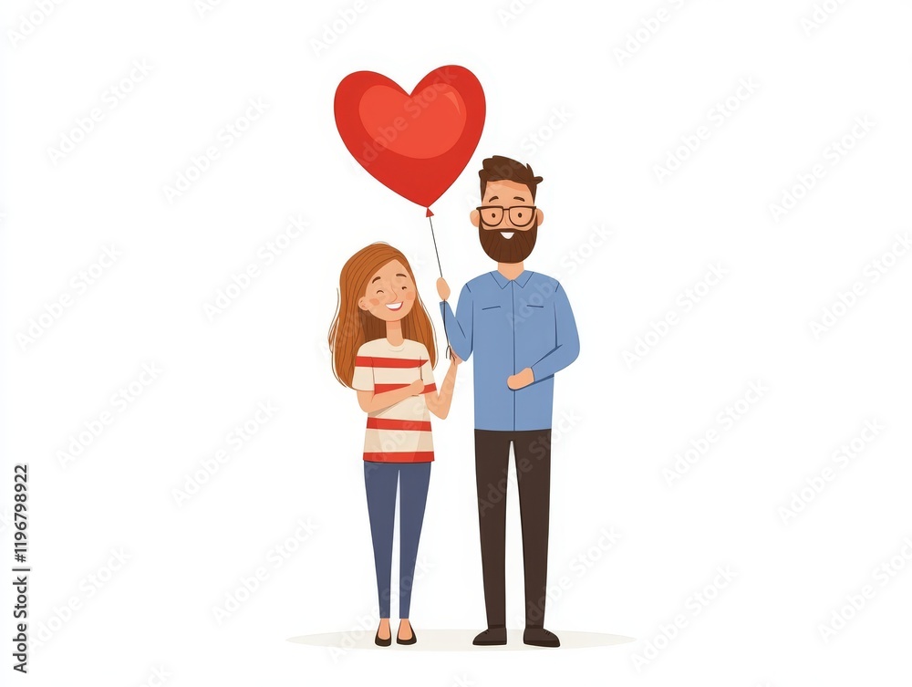 Happy family of three standing together under a large red heart symbolizing unity love and connection in a clean and contemporary illustration style Happy family of three standing together under a large red heart symbolizing unity love and connection in a clean and contemporary illustration style