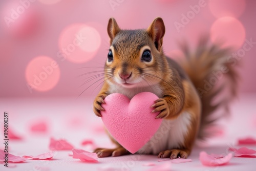 Adorable Squirrel Holding Pink Heart Valentine s Day Romantic Animal photo