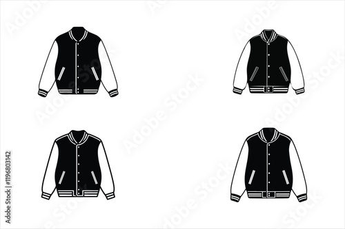 Set of Varsity Jacket - Activewear Jacket Design with Pocket - Jackets Fashion Technical Illustration