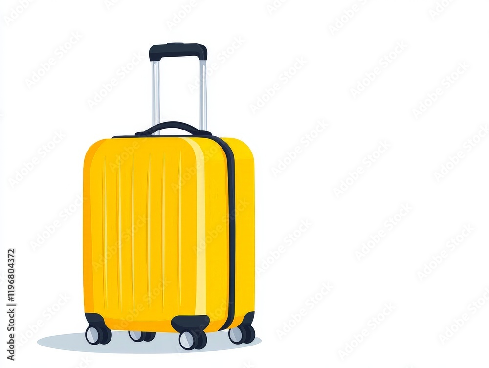 Sleek yellow hard shell rolling suitcase with a minimalistic style and sturdy build isolated against a bright white background ideal for travel enthusiasts and adventurers Sleek yellow hard shell rolling suitcase with a minimalistic style and sturdy build isolated against a bright white background ideal for travel enthusiasts and adventurers