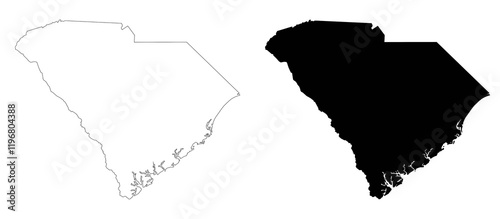 South Carolina map, South Carolina outline and counties state map set - illustration version