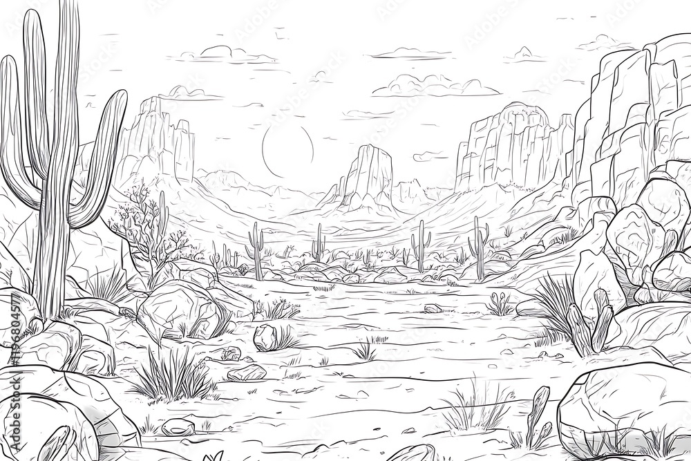 Obraz premium Desert Landscape Sketch - Majestic Arizona Scenery