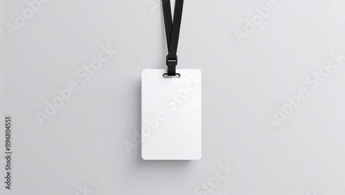 Vertical mockup of plastic id card with black ribbon. The template is designed for employees or exhibitors.