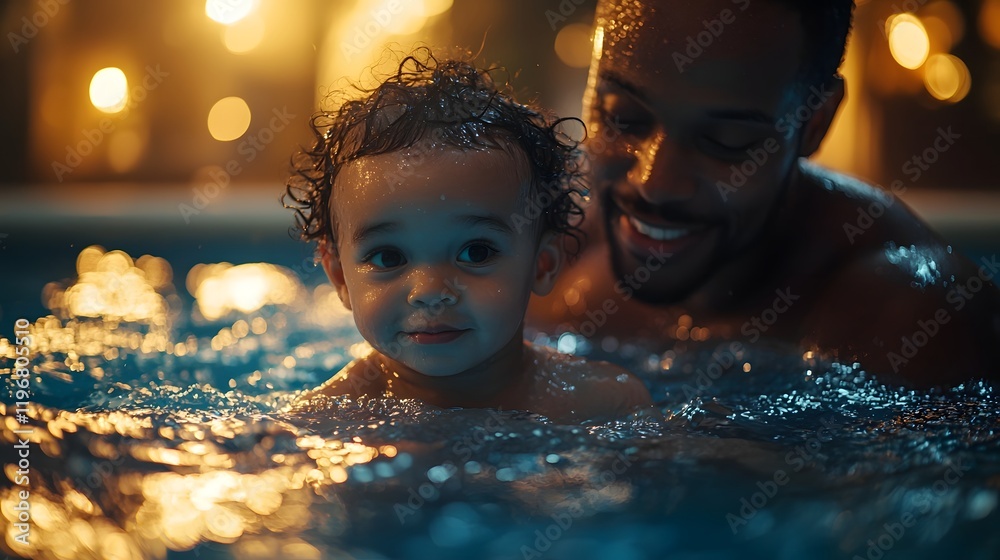 A close up image showcasing a parent tenderly teaching their child how to swim in a pool captured in a moment of loving guidance and joyful togetherness A close up image showcasing a parent tenderly teaching their child how to swim in a pool captured in a moment of loving guidance and joyful togetherness