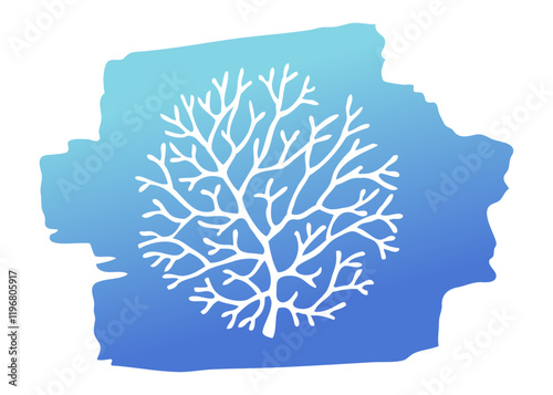 Ilustración de vida marina. Silueta de coral en trazo de pincel de pintura azul