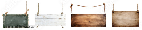 PNG Rustic wooden hanging signs, element set on transparent background