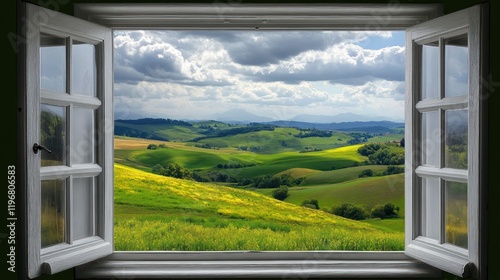 Serene Countryside View from an Open Window