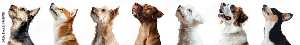 PNG Diverse dogs looking up, element set on transparent background PNG Diverse dogs looking up, element set on transparent background