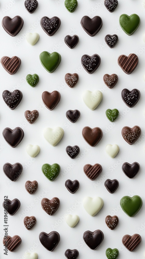 Heart-shaped chocolates displayed aesthetically indoor setting food clean background top-down view romantic concept Heart-shaped chocolates displayed aesthetically indoor setting food clean background top-down view romantic concept