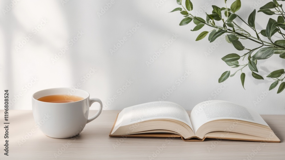 Mindful Serenity Open Book with Herbal Tea on Rustic Wooden Table - Modern Wellness Imagery and Relaxation Stock for Lifestyle Brands and Mindfulness Marketing Mindful Serenity Open Book with Herbal Tea on Rustic Wooden Table - Modern Wellness Imagery and Relaxation Stock for Lifestyle Brands and Mindfulness Marketing
