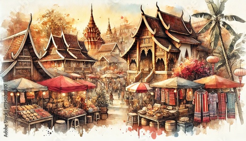 Vibrant Asian Market with Traditional Architecture.