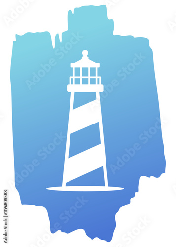 Logo Nautical. Icono de torre marítima en puerto. Faro de luz en trazo de pincel de pintura azul