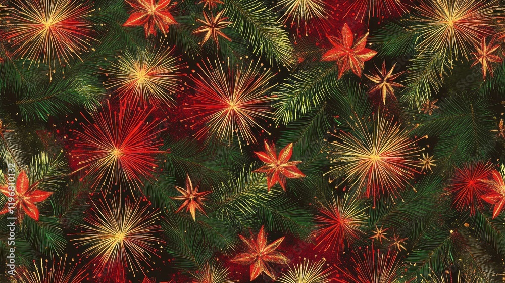 Hew year and Christmas seamless pattern with fireworks. Abstract holidays ornament. Repeating print background texture. Fabric design. Wallpaper. Hew year and Christmas seamless pattern with fireworks. Abstract holidays ornament. Repeating print background texture. Fabric design. Wallpaper.