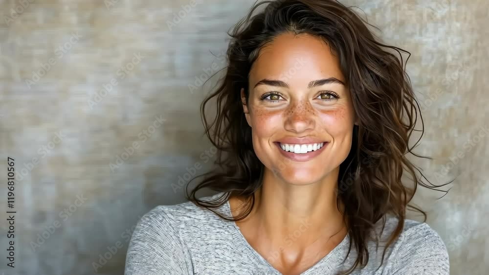 Smiling woman with casual gray hair radiates happiness and joy in her natural beauty. Smiling woman with casual gray hair radiates happiness and joy in her natural beauty.