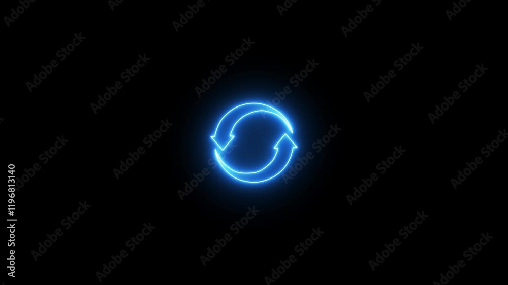 Abstract neon refresh and recycle icon animation. update, circle arrow, refresh, reload animation. 4k animation video. Abstract neon refresh and recycle icon animation. update, circle arrow, refresh, reload animation. 4k animation video.