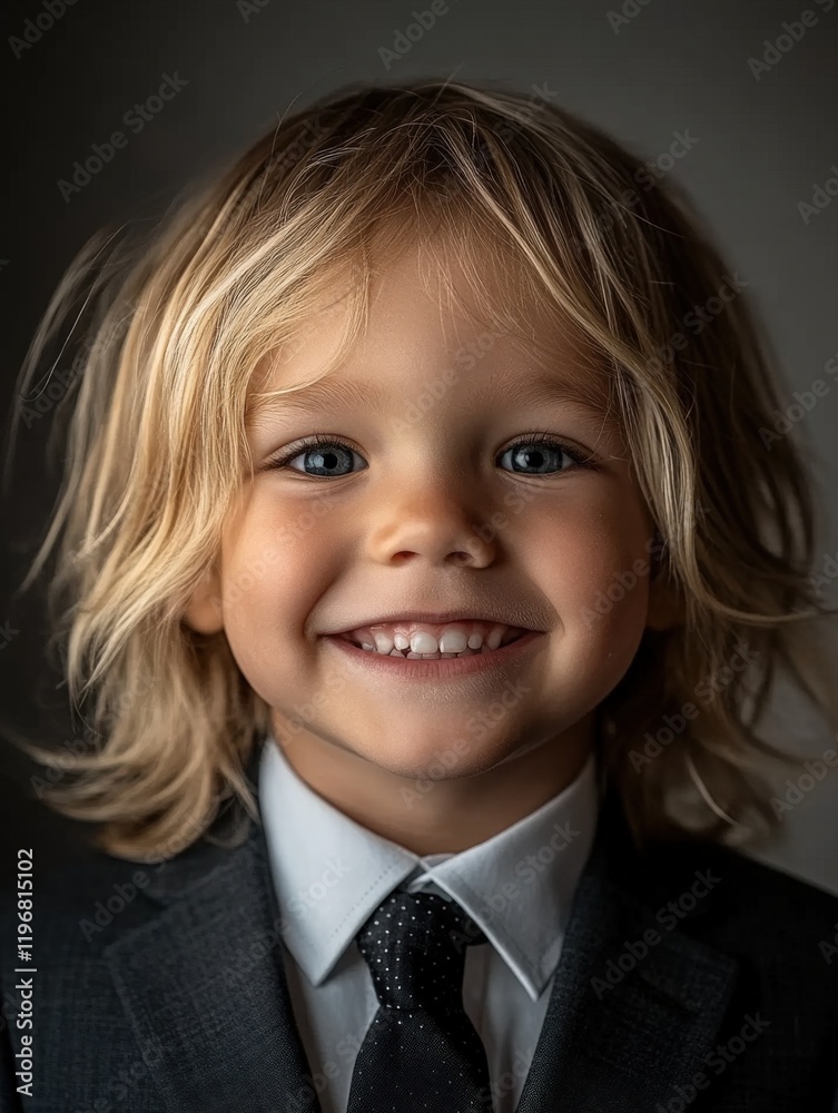 Smiling Young Boy Portrait In Suit, Looking Directly Smiling Young Boy Portrait In Suit, Looking Directly