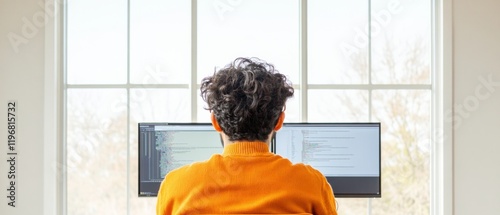 Modern Coworking E-Learning Dual-Monitor Code and Lecture Setup in Bright Workspace - Professional Growth and Virtual Education for Indian Developers in Tech Innovation