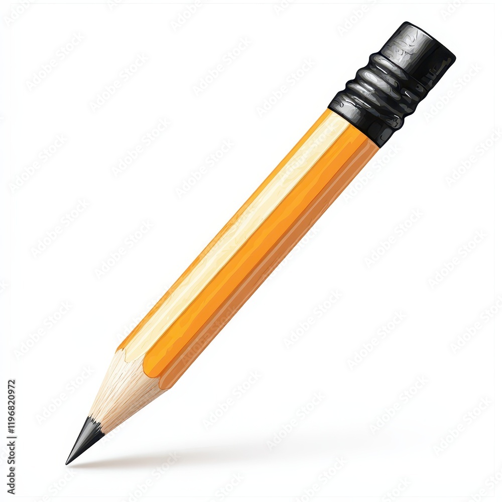 Pencil with a sharp tip and eraser ready for use on a blank canvas, highlighting its minimalist design and essential features for writing and drawing tasks