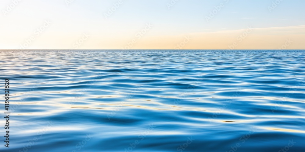 Obraz premium Calm and endless ocean view with gentle ripples under a golden sky capturing tranquility simplicity and the serenity of nature’s expanse