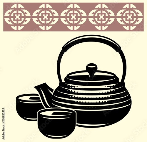 Classic Japanese tea set with traditional teapot and cups.