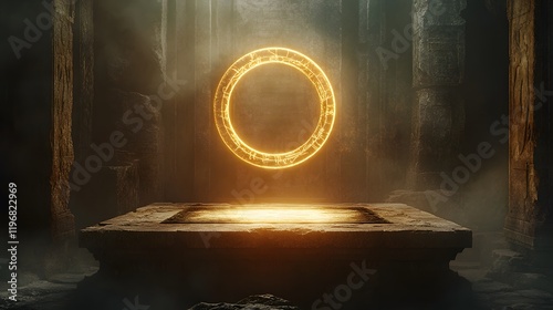 Mystical Summoning Circle Above Ancient Altar