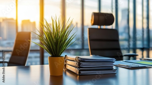 Wallpaper Mural Modern Office Desk Sunset View Documents Plant Chair Torontodigital.ca