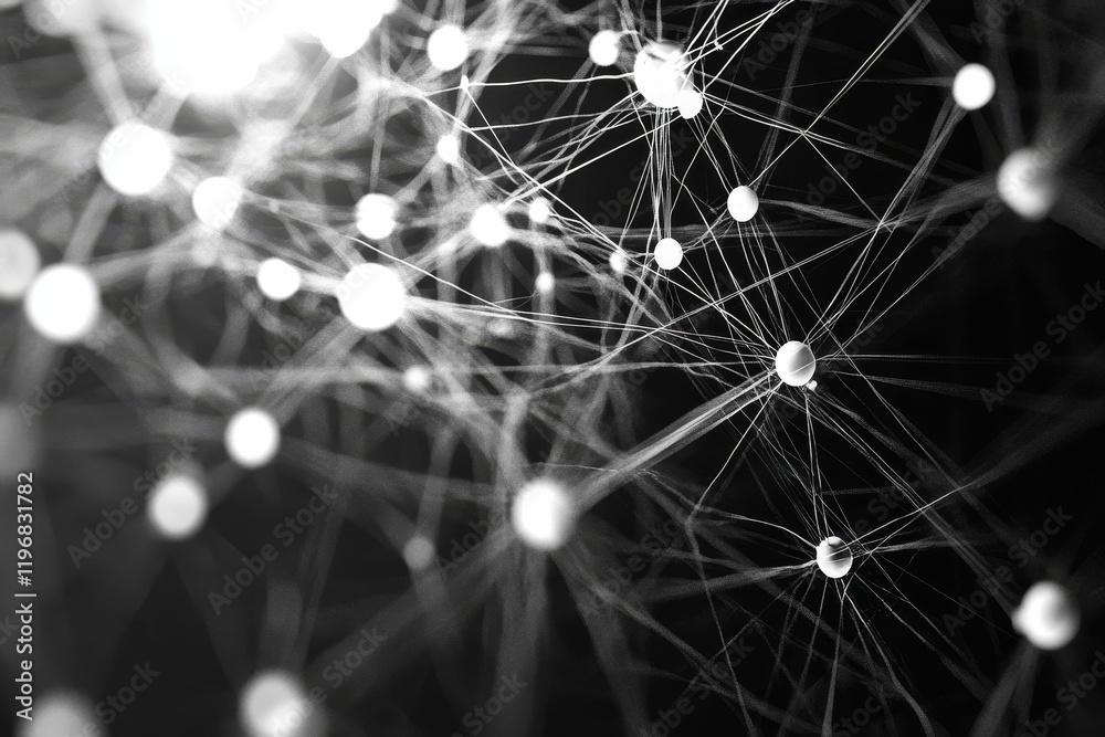 Abstract network: glowing nodes, dark lines. Abstract network: glowing nodes, dark lines.