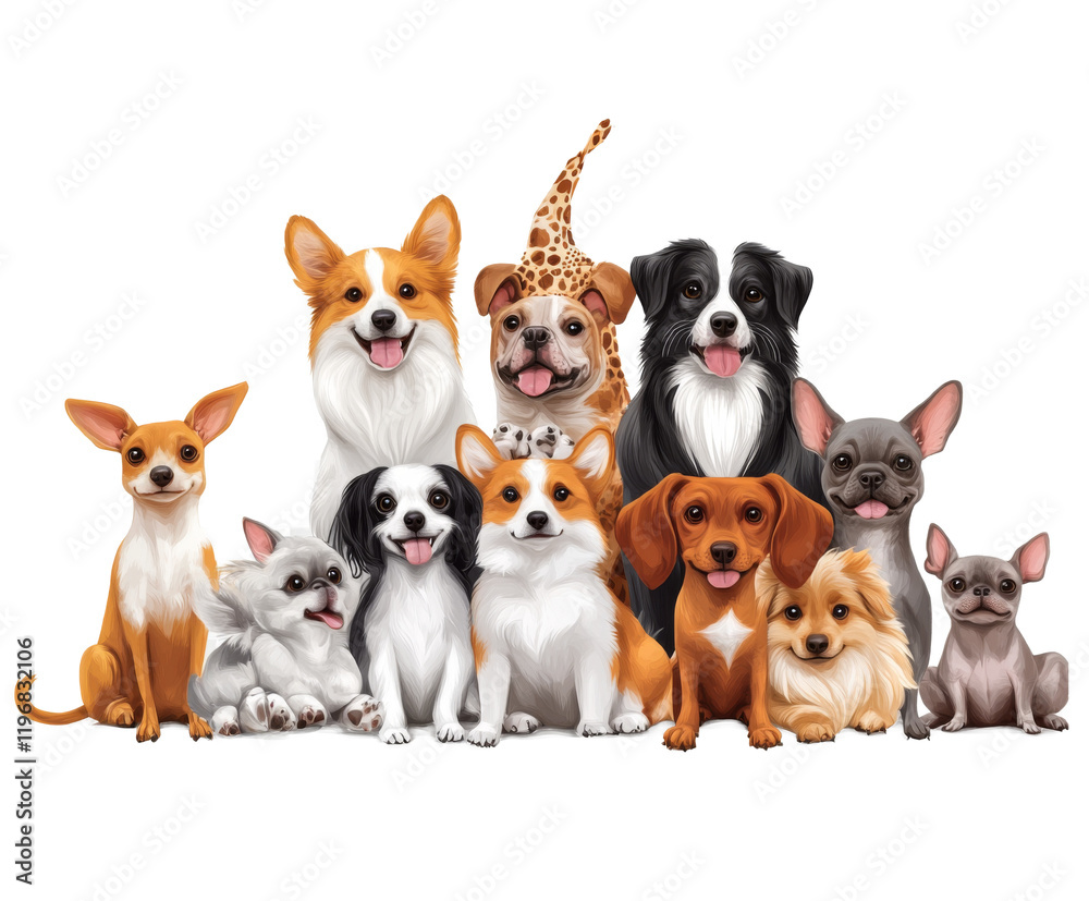 A Group of Adorable Dogs Posing Together , isolated on white background PNG A Group of Adorable Dogs Posing Together , isolated on white background PNG