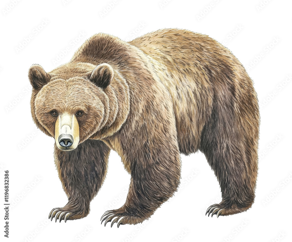 Fototapeta premium Majestic Brown Bear Illustration: A Powerful Wildlife Portrait , isolated on white background PNG