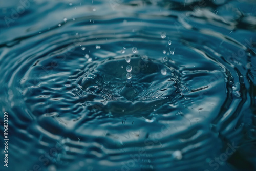 Water drops falling on water surface, natural eco background photo