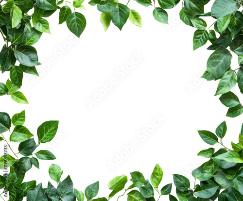 Vibrant Green Leaves Border Frame, Nature's Exquisite Design , isolated on white background PNG