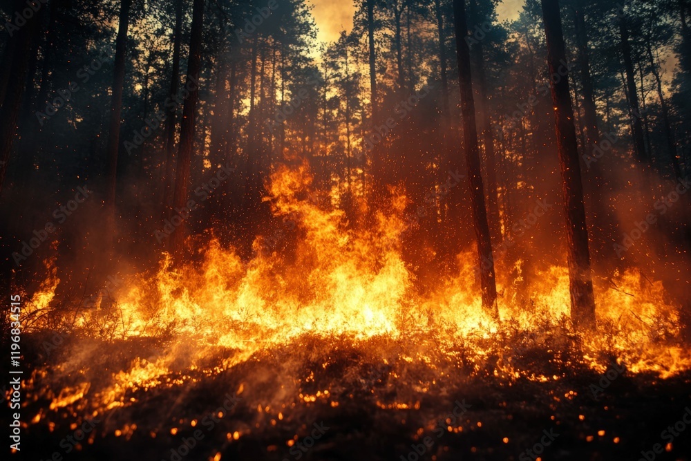 Mesmerizing bonfire flames in forest setting for cozy warmth Mesmerizing bonfire flames in forest setting for cozy warmth
