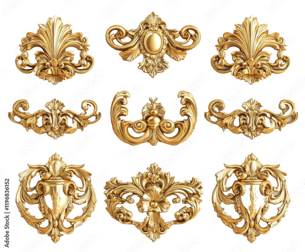 Exquisite Gold Architectural Ornaments Collection , isolated on white background PNG Exquisite Gold Architectural Ornaments Collection , isolated on white background PNG