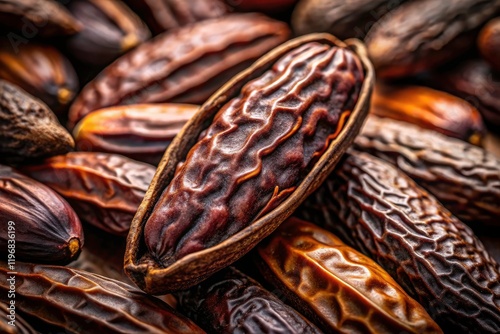 Aromatic tonka bean, captured in macro detail; minimalist food photography emphasizing texture and form.