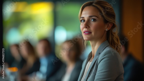 Wallpaper Mural Businesswoman delivers keynote address discussing leadership strategies at a professional seminar in a modern conference room during morning hours Torontodigital.ca