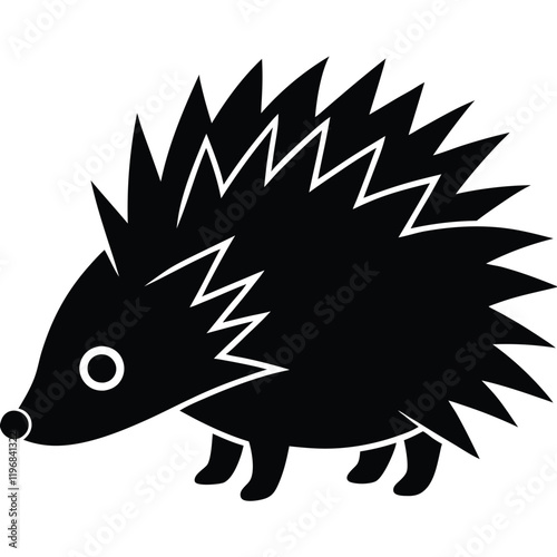 Cute Hedgehog or porcupine Black and White Silhouette, vector artwork   photo