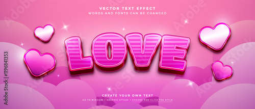 Love hearts text effect, happy valentines day pink graphic style