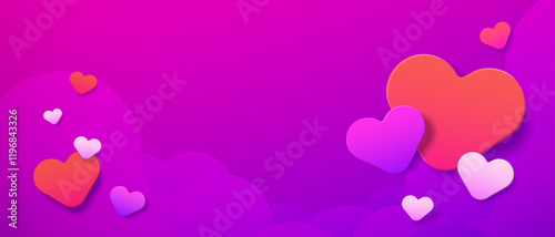 Valentines day vector background, pink love hearts banner