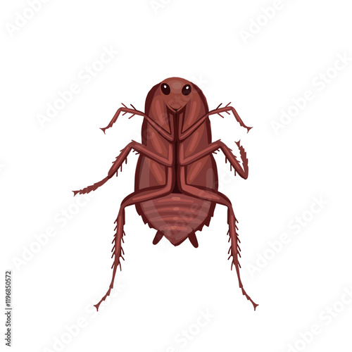 Dead cockroach. Red cockroach insect. Realistic Red cockroach  on white background. Top view. Vector.