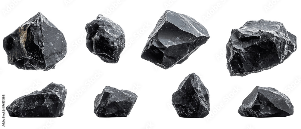 Naklejka premium Asteroids flying separately isolated on white background. Suitable for marketing or business purposes. PNG file