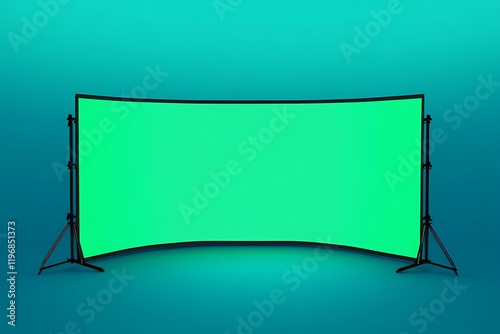 Curved Green Screen Studio Setup on Teal Background