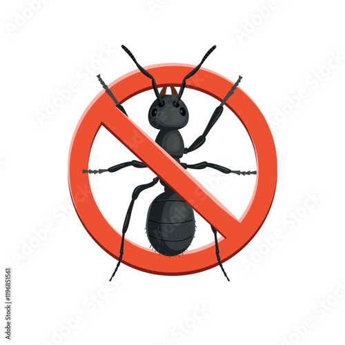 Stop ant. Stop insects sign. ant in red forbidding circle, vector