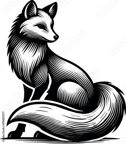 Fox Sitting Gracefully with Curled Tail Vector Black Silhouette Cricut Design photo