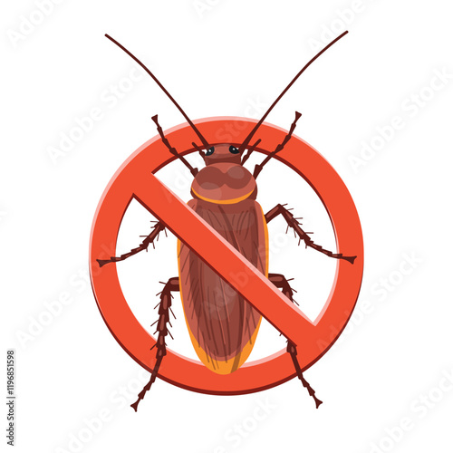 Stop insects sign. Cockroach in red forbidding circle, vector