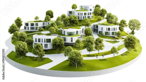 Modern Eco-Friendly Housing Concept Surrounded by Green Landscaping photo