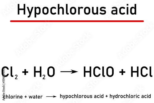 Chemical reaction - formation of hypochlorous acid by introducing chlorine into water
