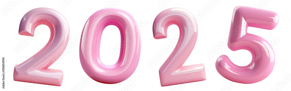 PNG Glossy pink 2025 numbers, isolated element set, transparent background PNG Glossy pink 2025 numbers, isolated element set, transparent background