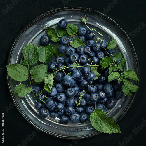 blueberries in a glass bowl, Generative AI